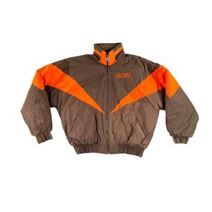 Vintage Cleveland Browns Puffer Jacket Mens XL Brown Orange Colorblock Full Zip